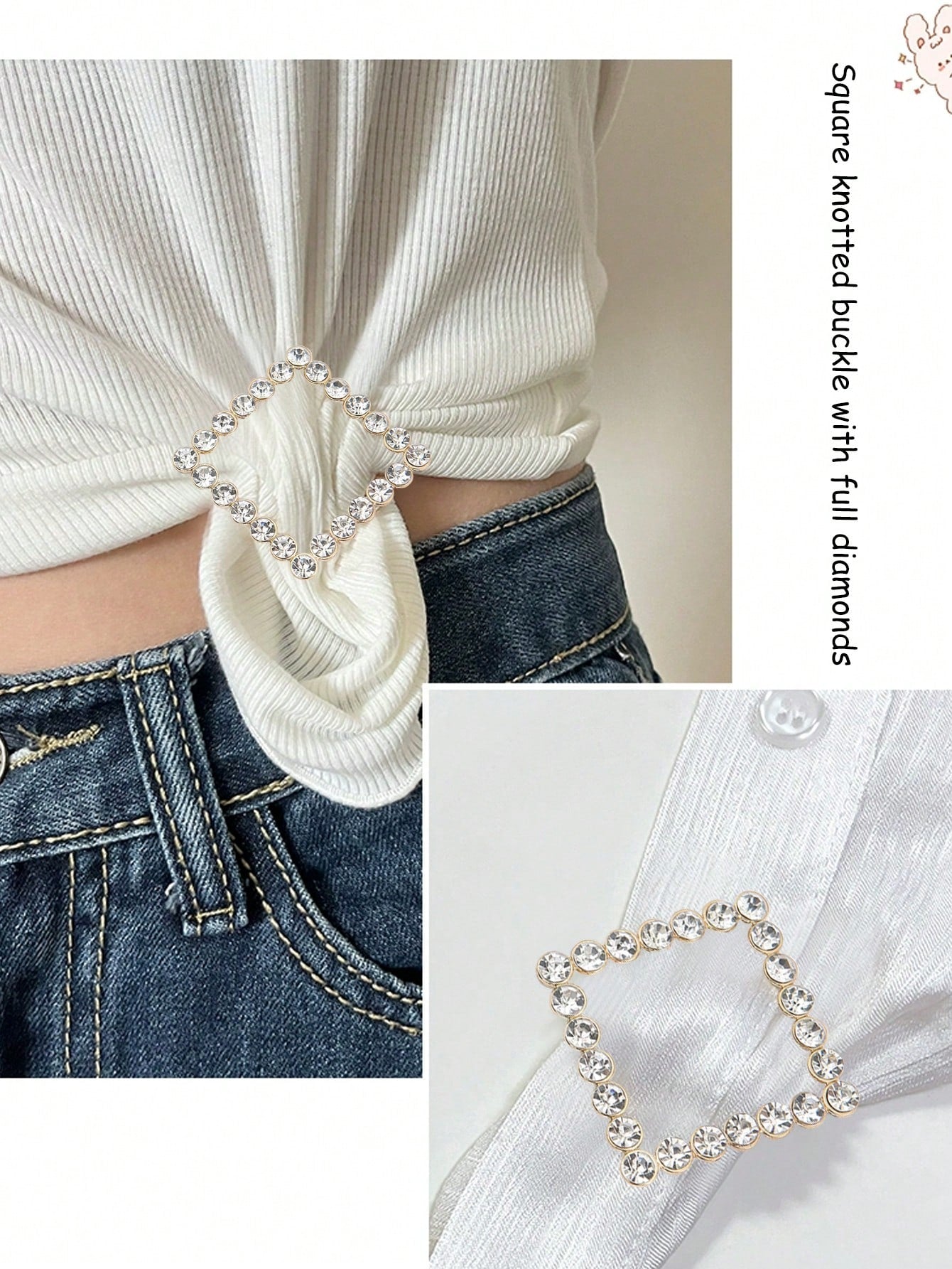 1pc/4pcs Fashion Diamond Buckle Clasp For Men/Women Shirt Jacket Clothing Decorative Accessories- Fashionable Alloy Rhinestone D-Ring Scarf Clip, Shirt Bottom Knot Fasteners