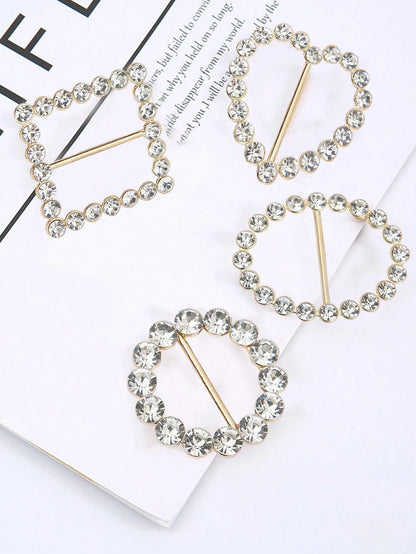 1pc/4pcs Fashion Diamond Buckle Clasp For Men/Women Shirt Jacket Clothing Decorative Accessories- Fashionable Alloy Rhinestone D-Ring Scarf Clip, Shirt Bottom Knot Fasteners