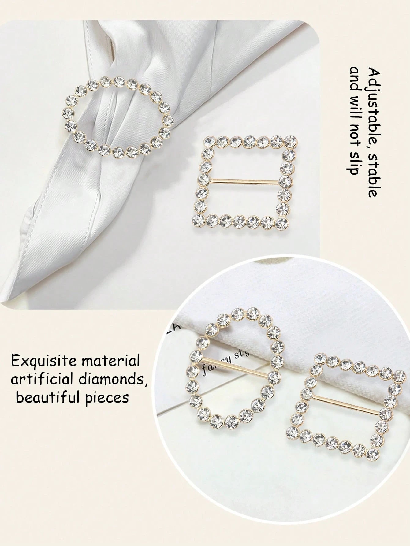 1pc/4pcs Fashion Diamond Buckle Clasp For Men/Women Shirt Jacket Clothing Decorative Accessories- Fashionable Alloy Rhinestone D-Ring Scarf Clip, Shirt Bottom Knot Fasteners