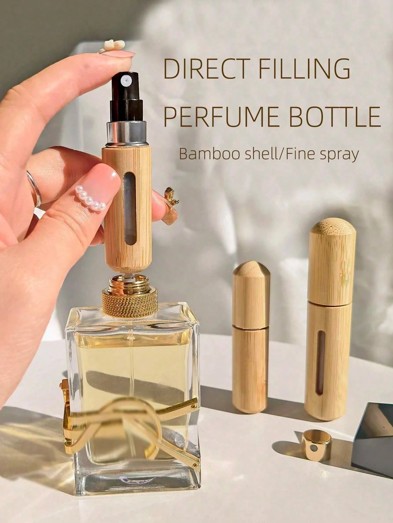 1pc 5ml And 1pc 8ml Perfume Atomizer Bottle With Bamboo Shell, Small Refillable Spray Bottle,Travel Essentials,Back To School,Travel,Dorm Room Essentials College,Travel Essential