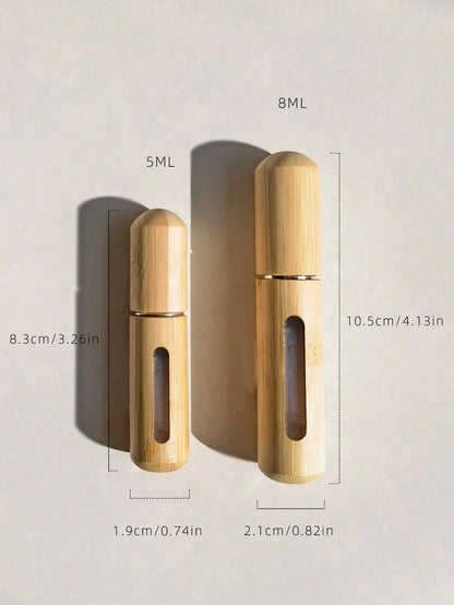 1pc 5ml And 1pc 8ml Perfume Atomizer Bottle With Bamboo Shell, Small Refillable Spray Bottle,Travel Essentials,Back To School,Travel,Dorm Room Essentials College,Travel Essential