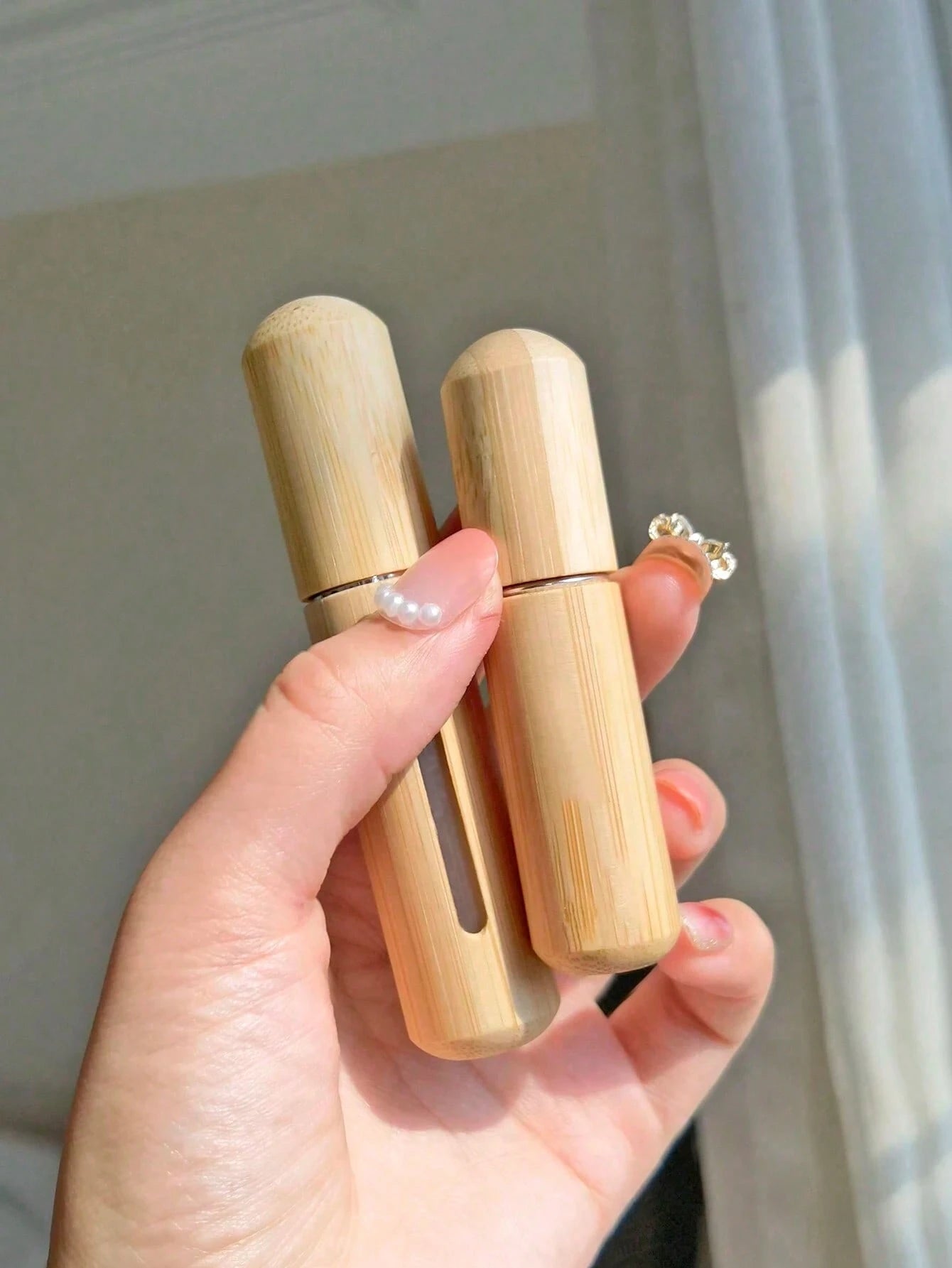 1pc 5ml And 1pc 8ml Perfume Atomizer Bottle With Bamboo Shell, Small Refillable Spray Bottle,Travel Essentials,Back To School,Travel,Dorm Room Essentials College,Travel Essential