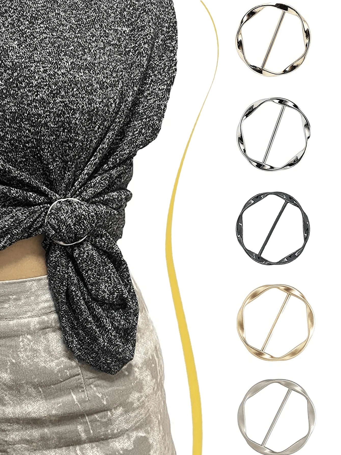 1Pc/5Pcs Multi-Functional Alloy Buckle Set, Women Round Shirt Tie Clips Waist Cinch Fasteners, Fashion Decor Outfit Accessory Adjust Shirt Length For Slim Figure, Ideal Decor For Work Casual Party Dai
