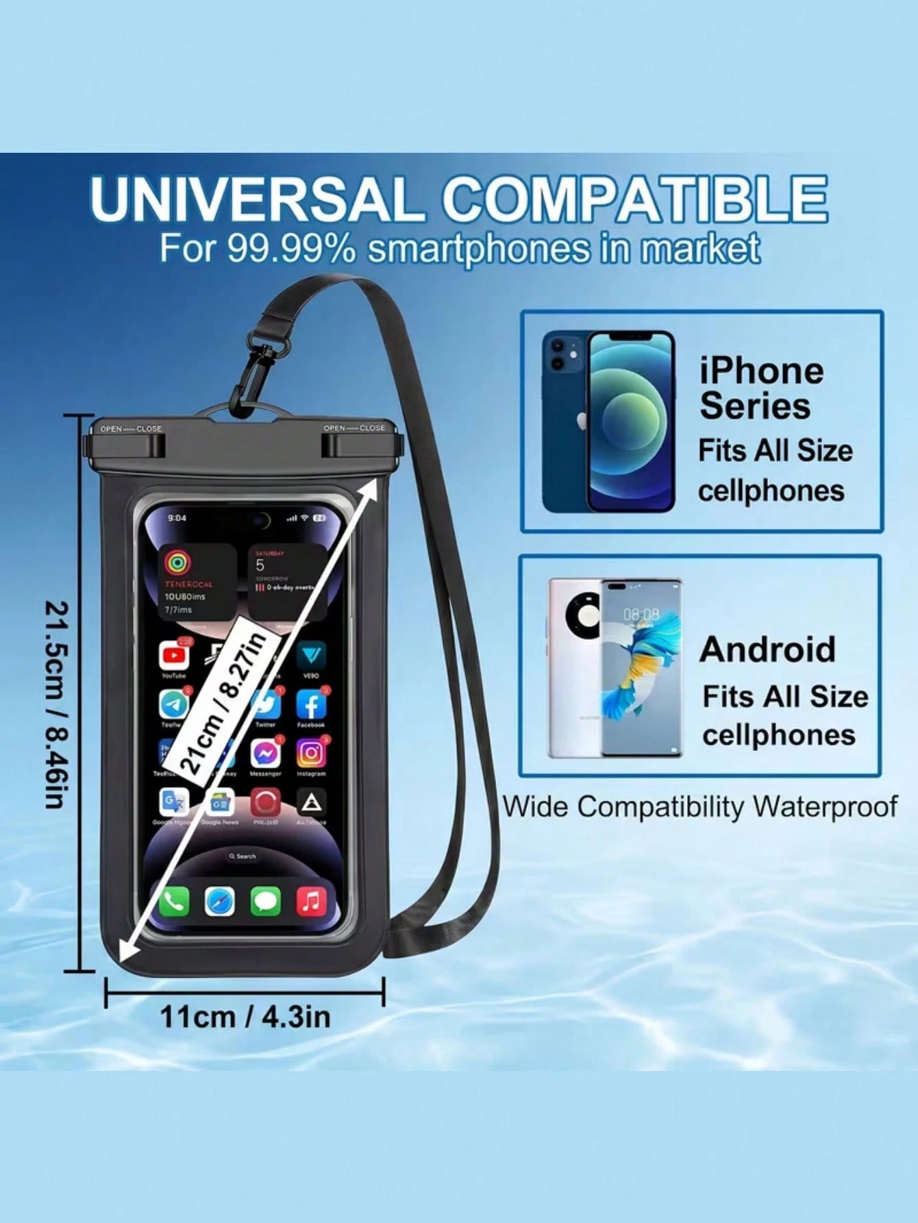 1Pc 8 Inch Waterproof Phone Pouch With 1 Cleaning Cloth, Universal Dry Bag For Drifting Skiing Water Sports, Compatible With IPhone 17/16/15/14/12/11 Pro Max XS Plus, Xia O M I 17/14 Pro, Sa M Sun G G