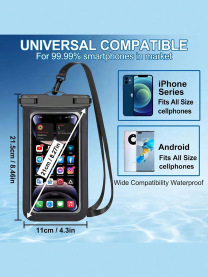 1Pc 8 Inch Waterproof Phone Pouch With 1 Cleaning Cloth, Universal Dry Bag For Drifting Skiing Water Sports, Compatible With IPhone 17/16/15/14/12/11 Pro Max XS Plus, Xia O M I 17/14 Pro, Sa M Sun G G