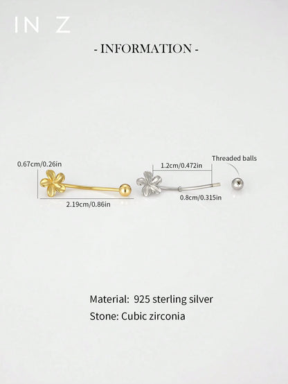 1pc 925 Sterling Silver 5-Petal Flower Belly Ring, Polished 3D 5-Petal Flower Gold Belly Ring, Women's Daily Wear Anniversary Birthday Beach Vacation Belly Jewelry