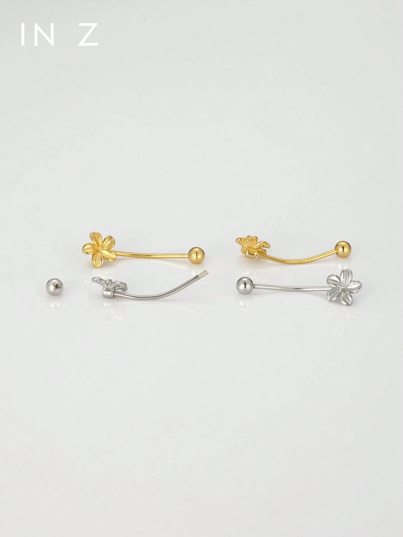 1pc 925 Sterling Silver 5-Petal Flower Belly Ring, Polished 3D 5-Petal Flower Gold Belly Ring, Women's Daily Wear Anniversary Birthday Beach Vacation Belly Jewelry
