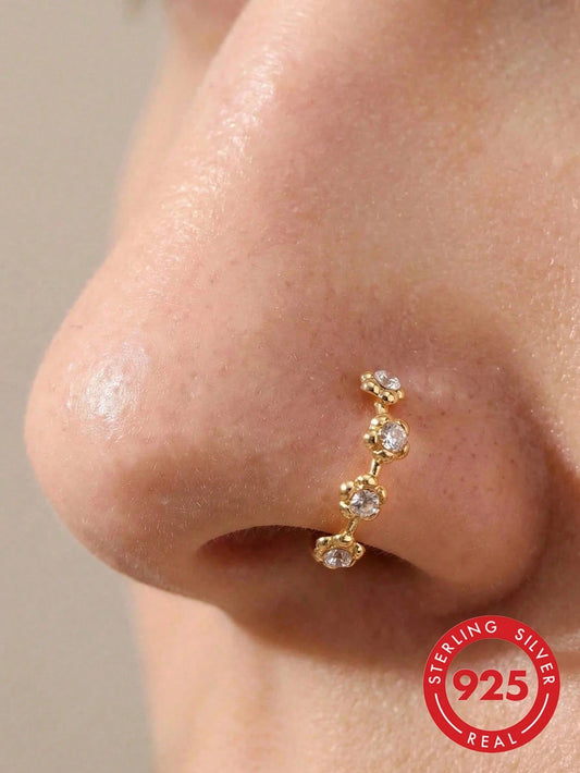 1pc 925 Sterling Silver Women's Nose Ring/Stud, 22mm/9mm