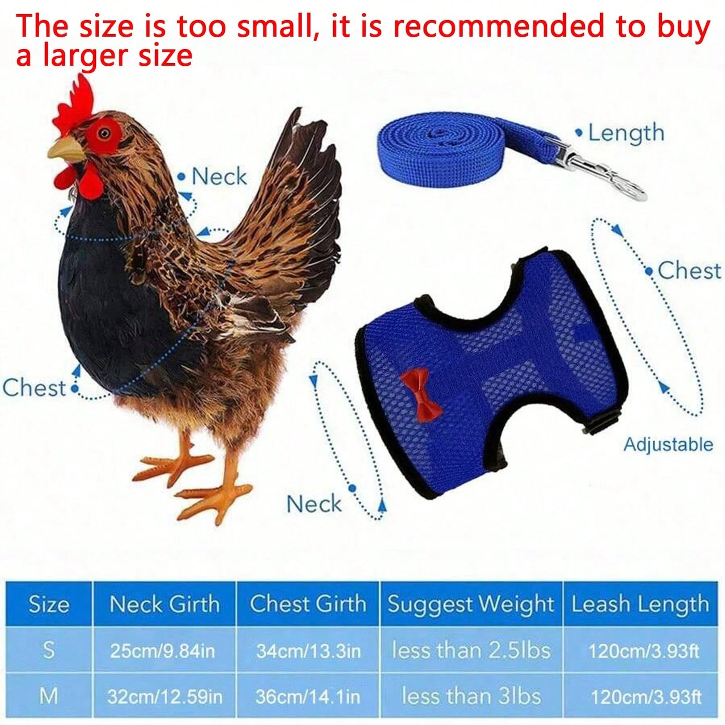 1pc Adjustable Poultry Harness With Leash, Suitable For Chickens, Ducks, Geese- Comfortable Breathable Mesh Chicken Vest