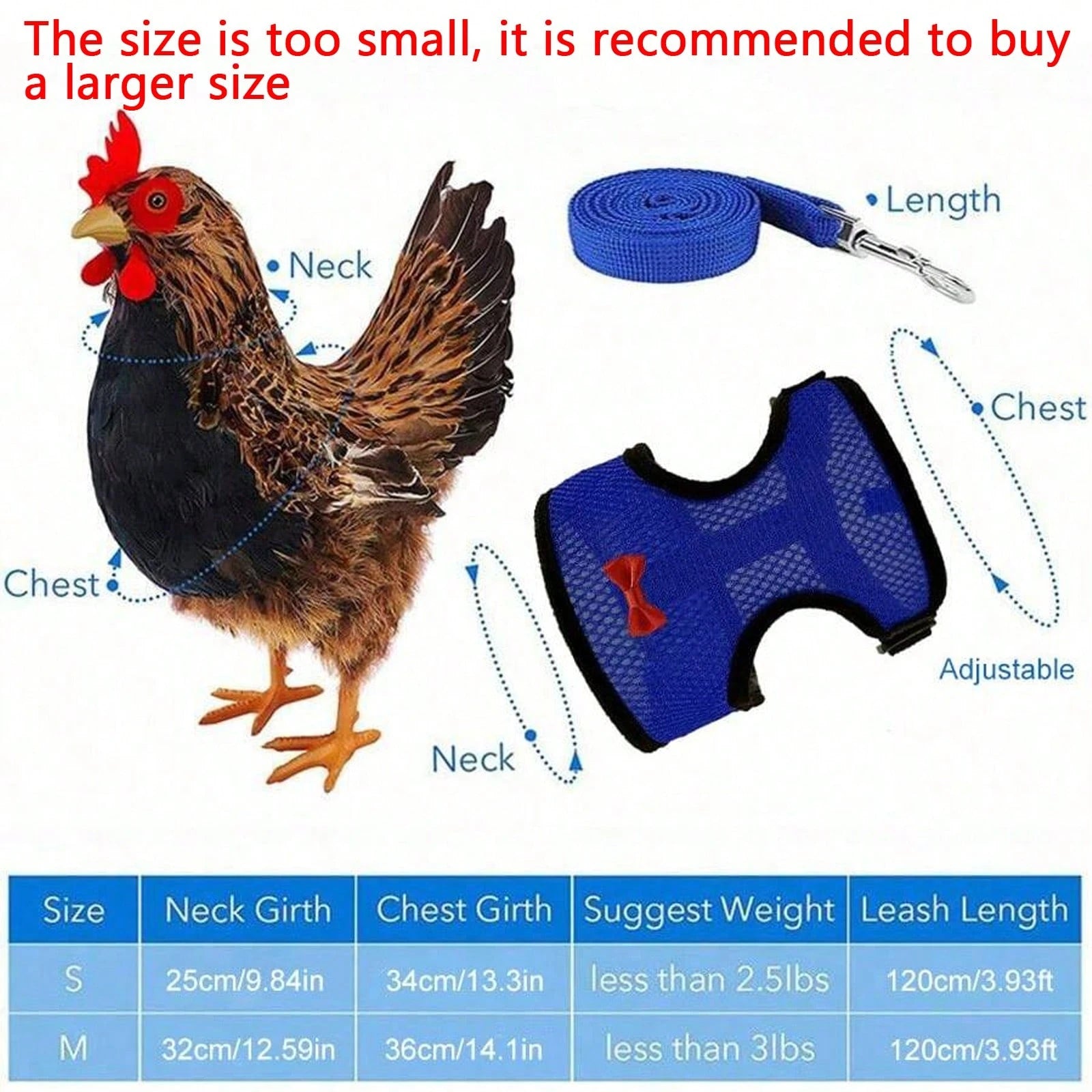 1pc Adjustable Poultry Harness With Leash, Suitable For Chickens, Ducks, Geese- Comfortable Breathable Mesh Chicken Vest