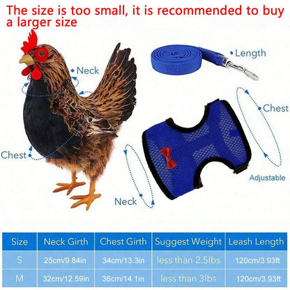 1pc Adjustable Poultry Harness With Leash, Suitable For Chickens, Ducks, Geese- Comfortable Breathable Mesh Chicken Vest