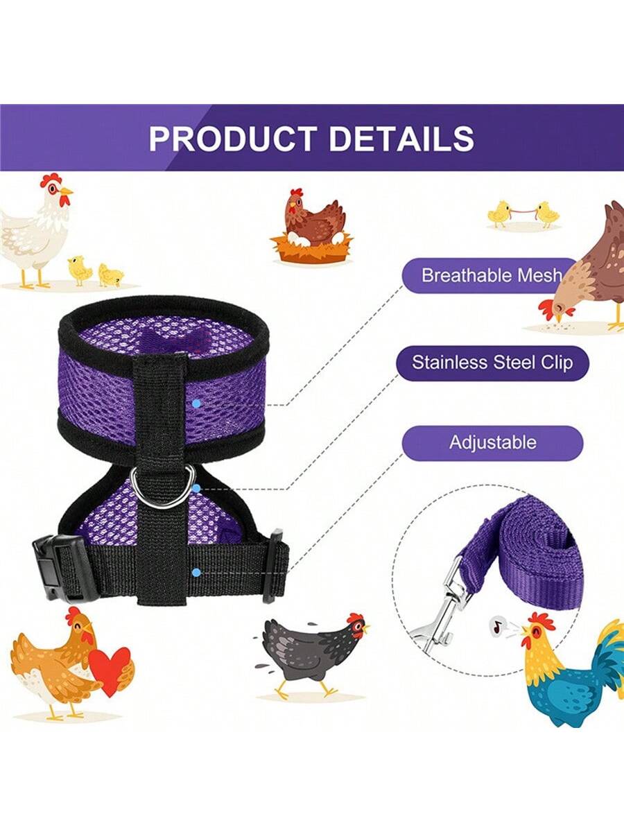 1pc Adjustable Poultry Harness With Leash, Suitable For Chickens, Ducks, Geese- Comfortable Breathable Mesh Chicken Vest