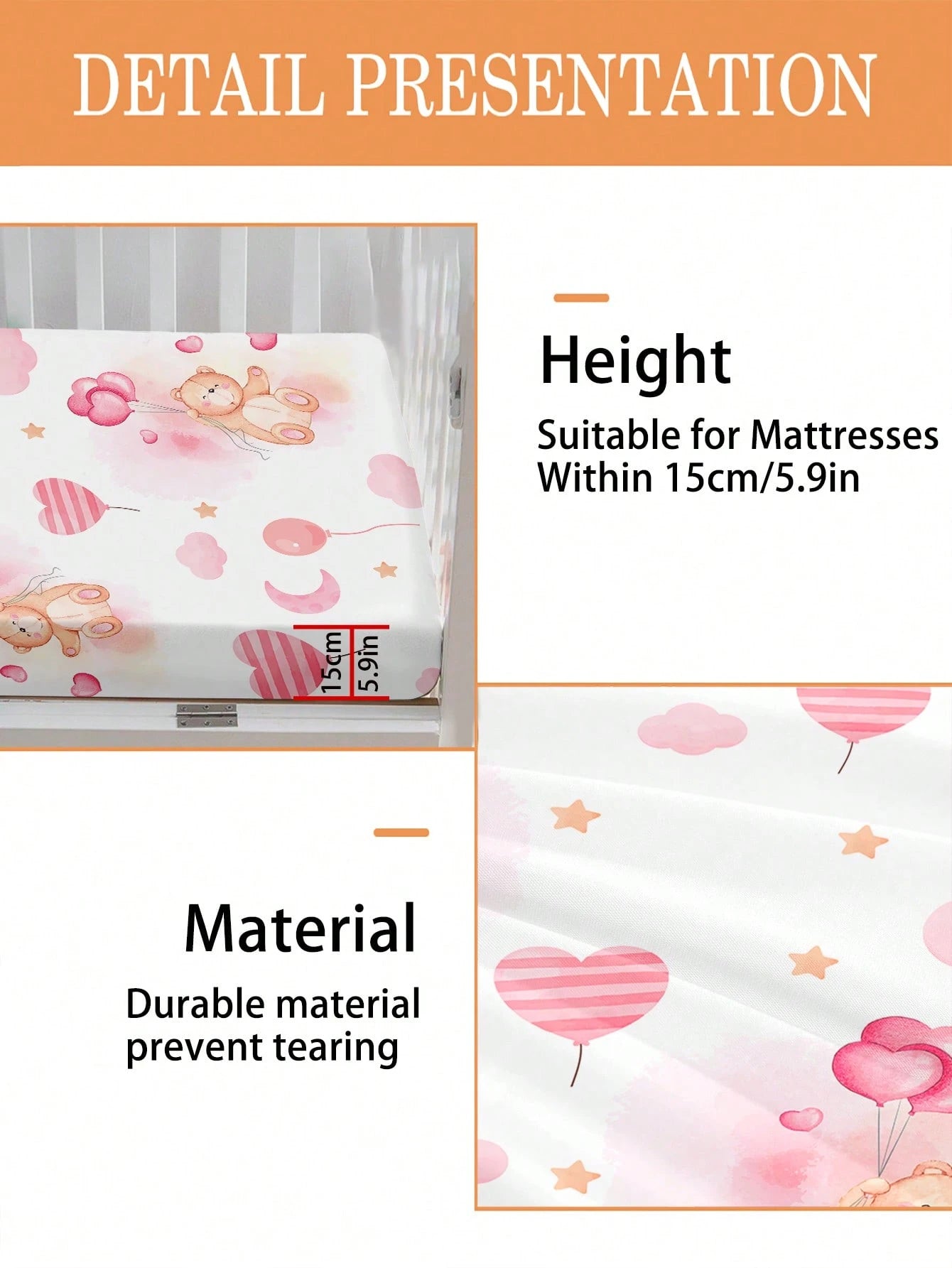 1pc Baby Cartoon Bear Pattern Bed Sheet 110g Pink Heart Balloon Bear, Suitable For Baby Gift, Baby Bed, All Seasons, Machine Washable, 100% Polyester