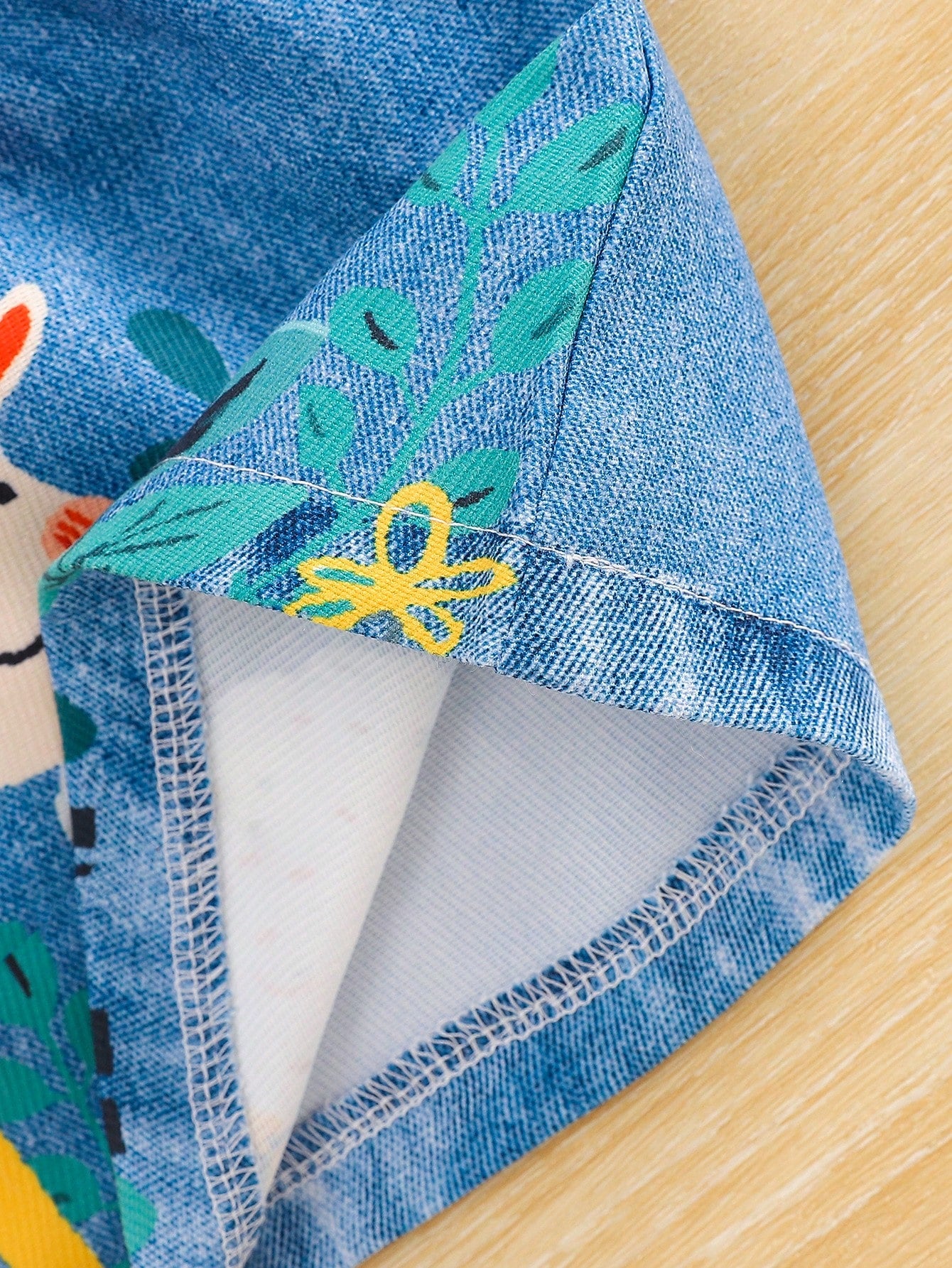 1pc Baby Girls Turndown Collar Sleeveless Denim Print Cartoon Animal Graphic Blouson Dress Baby Blue Summer Casual Cute School Back-To-School