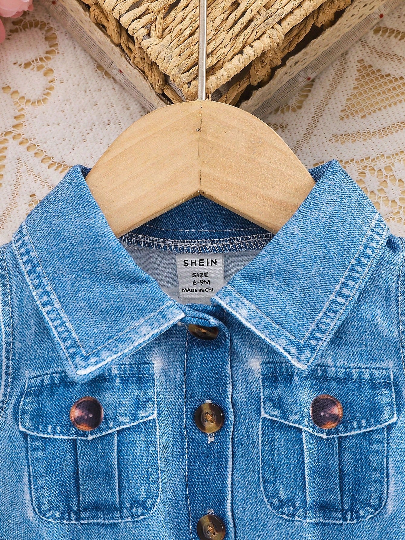 1pc Baby Girls Turndown Collar Sleeveless Denim Print Cartoon Animal Graphic Blouson Dress Baby Blue Summer Casual Cute School Back-To-School