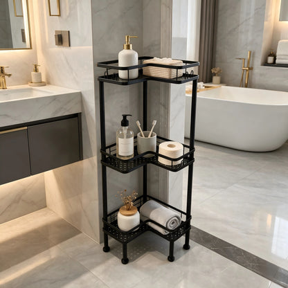 1PC Bathroom Corner Storage Rack, Wall Corner Three-Tier Triangle Shower Shelf With Soap Holder And 2 Hooks, Large Capacity Corner Rack Suitable For Bathroom, Lounge