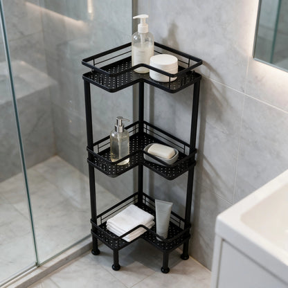 1PC Bathroom Corner Storage Rack, Wall Corner Three-Tier Triangle Shower Shelf With Soap Holder And 2 Hooks, Large Capacity Corner Rack Suitable For Bathroom, Lounge
