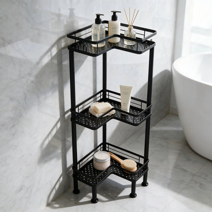 1PC Bathroom Corner Storage Rack, Wall Corner Three-Tier Triangle Shower Shelf With Soap Holder And 2 Hooks, Large Capacity Corner Rack Suitable For Bathroom, Lounge