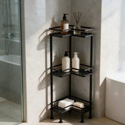 1PC Bathroom Corner Storage Rack, Wall Corner Three-Tier Triangle Shower Shelf With Soap Holder And 2 Hooks, Large Capacity Corner Rack Suitable For Bathroom, Lounge