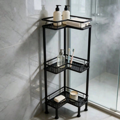 1PC Bathroom Corner Storage Rack, Wall Corner Three-Tier Triangle Shower Shelf With Soap Holder And 2 Hooks, Large Capacity Corner Rack Suitable For Bathroom, Lounge