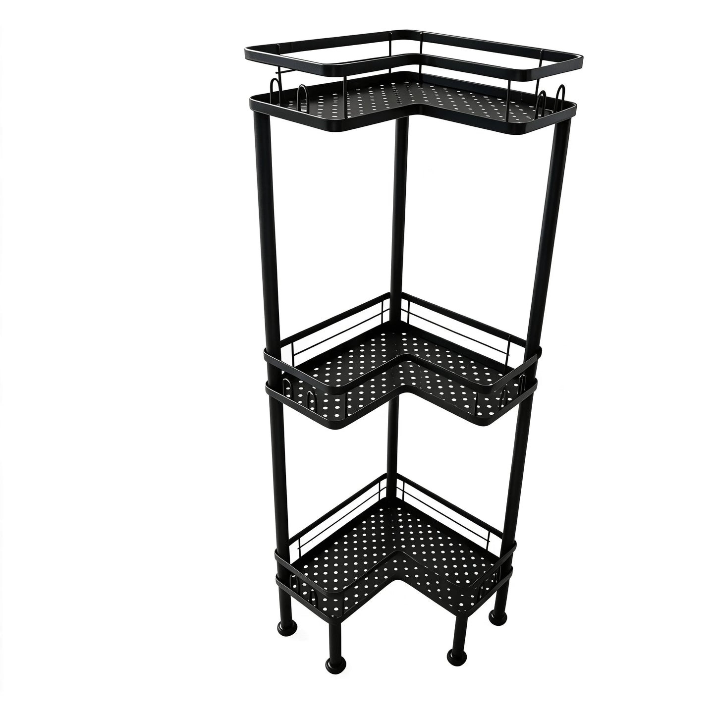 1PC Bathroom Corner Storage Rack, Wall Corner Three-Tier Triangle Shower Shelf With Soap Holder And 2 Hooks, Large Capacity Corner Rack Suitable For Bathroom, Lounge