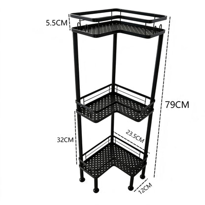 1PC Bathroom Corner Storage Rack, Wall Corner Three-Tier Triangle Shower Shelf With Soap Holder And 2 Hooks, Large Capacity Corner Rack Suitable For Bathroom, Lounge
