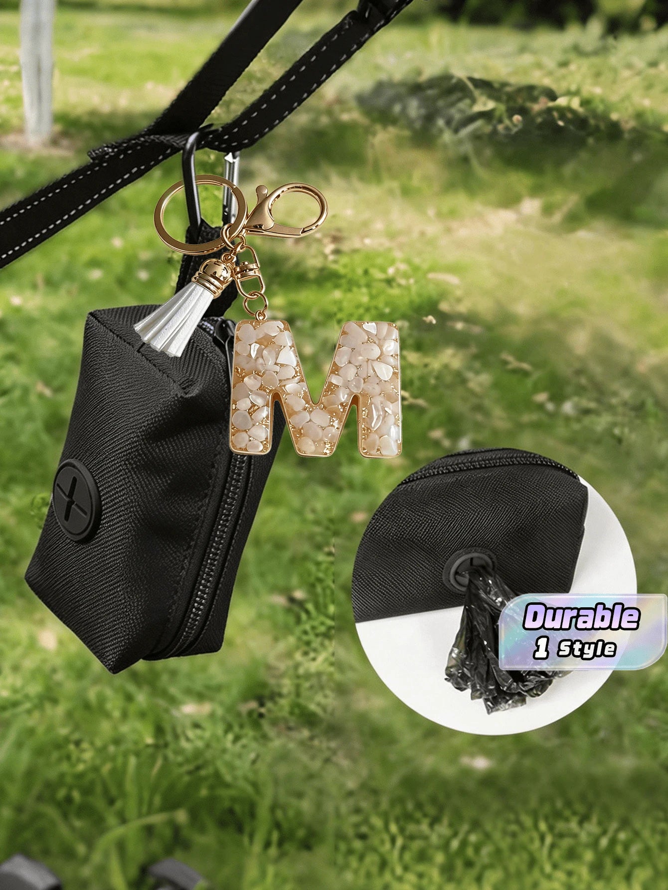 1Pc Black Dog Poop Bag Dispenser With Keychain, Portable Outdoor Pet Waste Bag Holder, Lightweight Dog Poop Pouch Carrier For Walking Hiking Travel