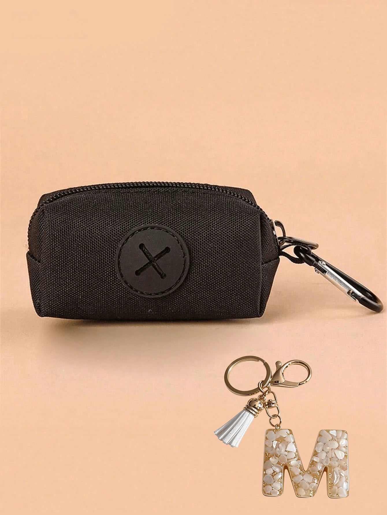 1Pc Black Dog Poop Bag Dispenser With Keychain, Portable Outdoor Pet Waste Bag Holder, Lightweight Dog Poop Pouch Carrier For Walking Hiking Travel