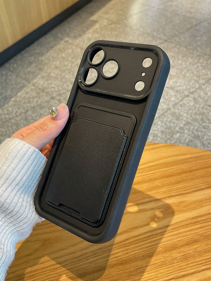 1pc Black Matte Card Holder Phone Case, Business Faux Leather Card Slot Anti-Drop Protective Shell, Can Hold Bank Cards/ Business Cards/ Subway Cards, Ideal For Daily Commute And Business Gifts, Com