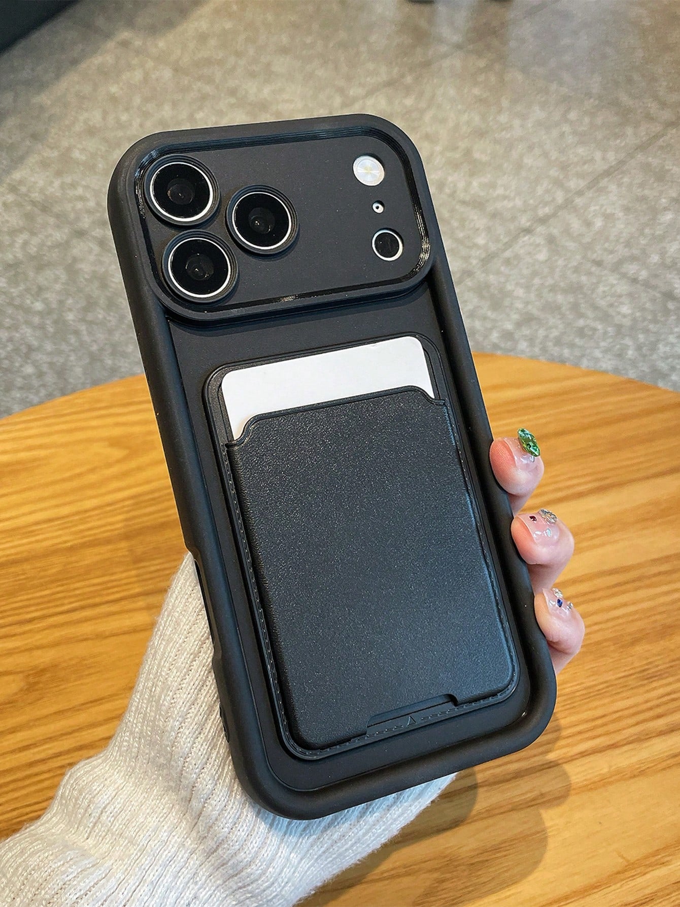 1pc Black Matte Card Holder Phone Case, Business Faux Leather Card Slot Anti-Drop Protective Shell, Can Hold Bank Cards/ Business Cards/ Subway Cards, Ideal For Daily Commute And Business Gifts, Com