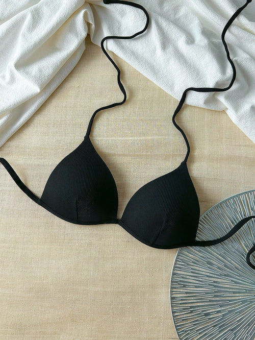 1pc Black Striped Bandeau Bra Crop Top, Versatile Graduation/Independence Day Vacation Beach Summer, Y2K Aesthetic