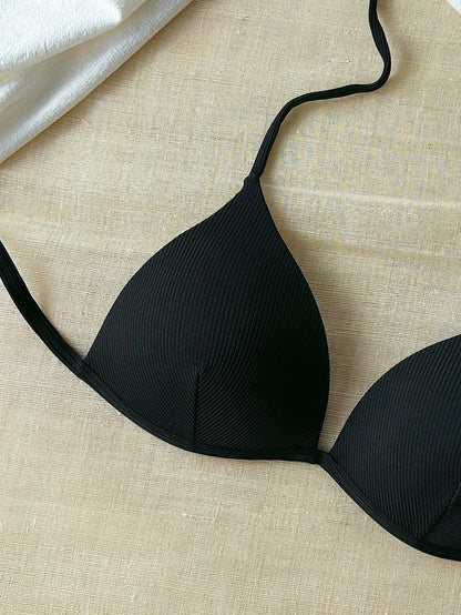 1pc Black Striped Bandeau Bra Crop Top, Versatile Graduation/Independence Day Vacation Beach Summer, Y2K Aesthetic