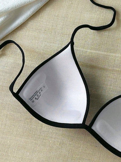 1pc Black Striped Bandeau Bra Crop Top, Versatile Graduation/Independence Day Vacation Beach Summer, Y2K Aesthetic