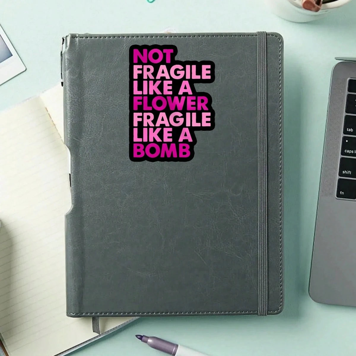 1PC Bold Pink Empowerment Quote Vinyl Sticker, Waterproof Flower Strength Text Decal With Feminine Attitude Typography Style For Laptop, Water Bottle, Notebook, Journal, Phone Case, Luggage Decor