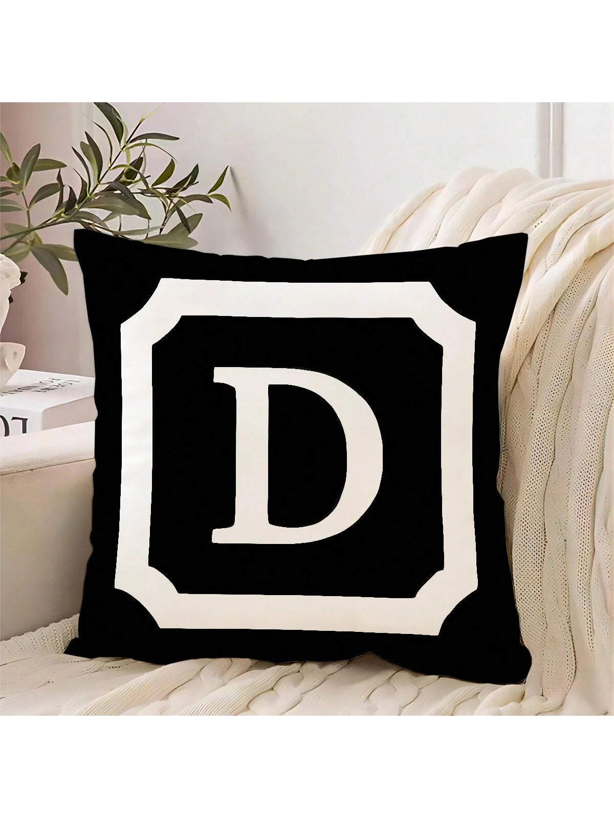1pc Border & Letter Pattern Decor Pillow Cover, Modern Simple Design With 26 English Letters, Made Of Peach Skin Fabric, Single Side Printed By Heat Transfer Printing, Hidden Zipper Closure, Suitable