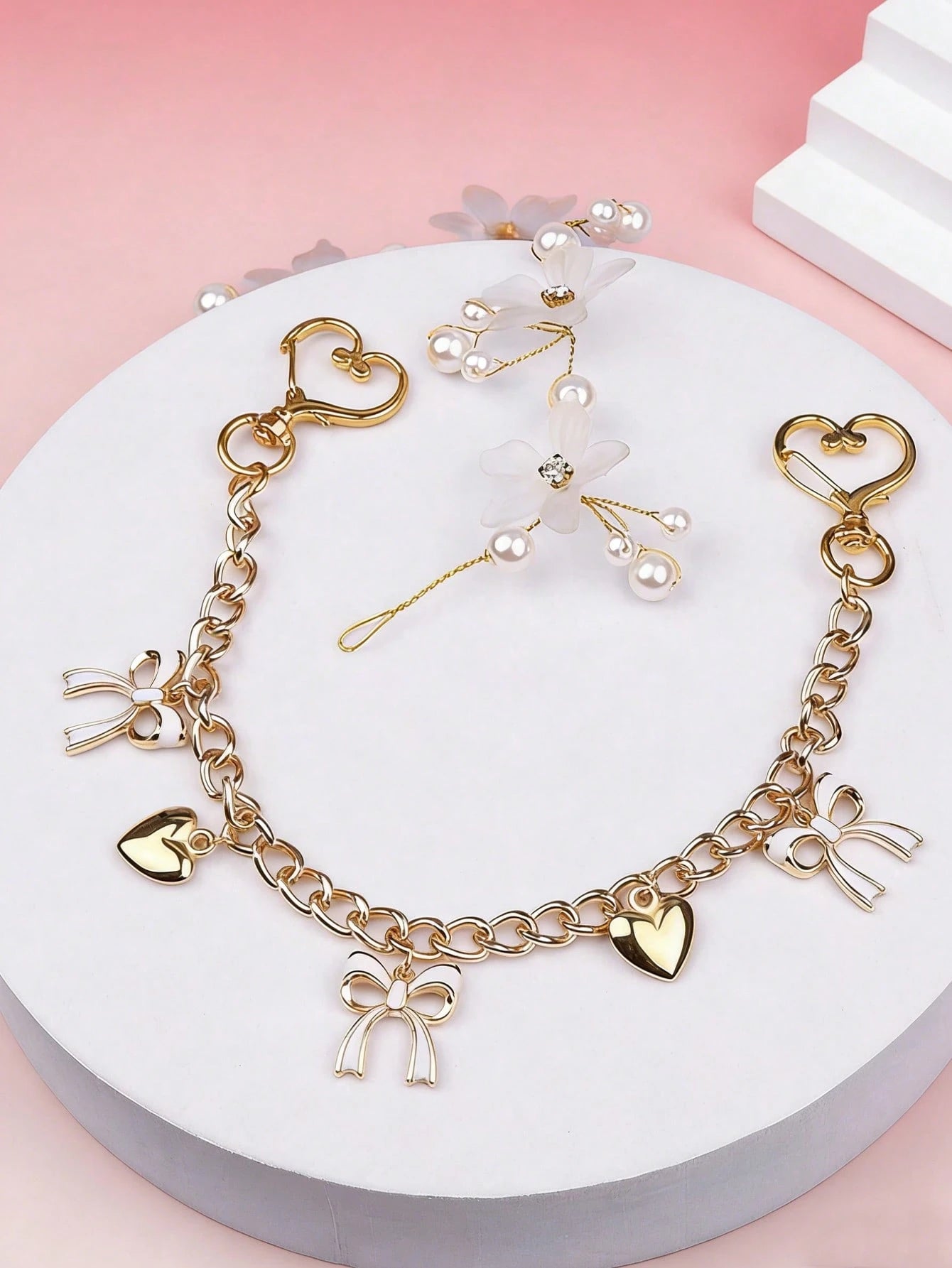 1pc Bow Pattern Handbag Chain Accessory, Gold Bow Pendant Handbag Extension Chain, Decorative And Replaceable Metal Bag Chain, Fashion Pendant, Beach Vacation Style, Bow Y2K Kawaii Chinese Keychain
