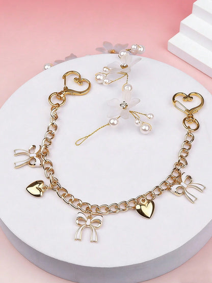 1pc Bow Pattern Handbag Chain Accessory, Gold Bow Pendant Handbag Extension Chain, Decorative And Replaceable Metal Bag Chain, Fashion Pendant, Beach Vacation Style, Bow Y2K Kawaii Chinese Keychain