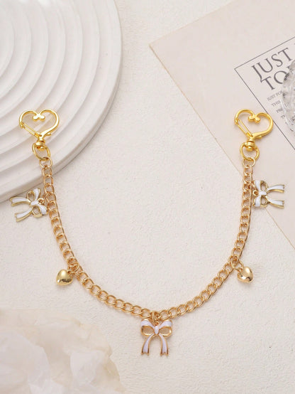 1pc Bow Pattern Handbag Chain Accessory, Gold Bow Pendant Handbag Extension Chain, Decorative And Replaceable Metal Bag Chain, Fashion Pendant, Beach Vacation Style, Bow Y2K Kawaii Chinese Keychain