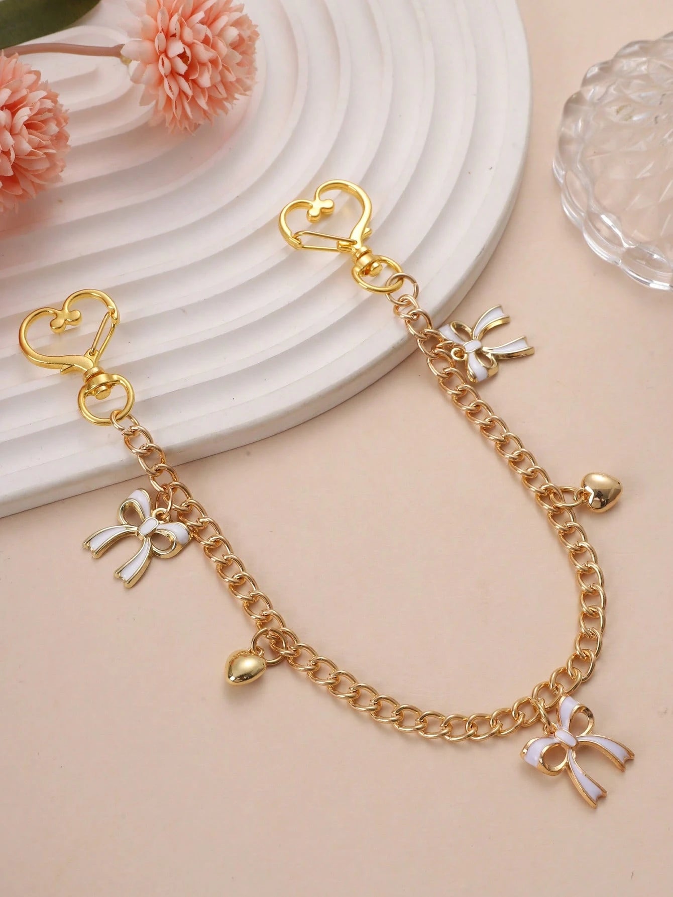 1pc Bow Pattern Handbag Chain Accessory, Gold Bow Pendant Handbag Extension Chain, Decorative And Replaceable Metal Bag Chain, Fashion Pendant, Beach Vacation Style, Bow Y2K Kawaii Chinese Keychain