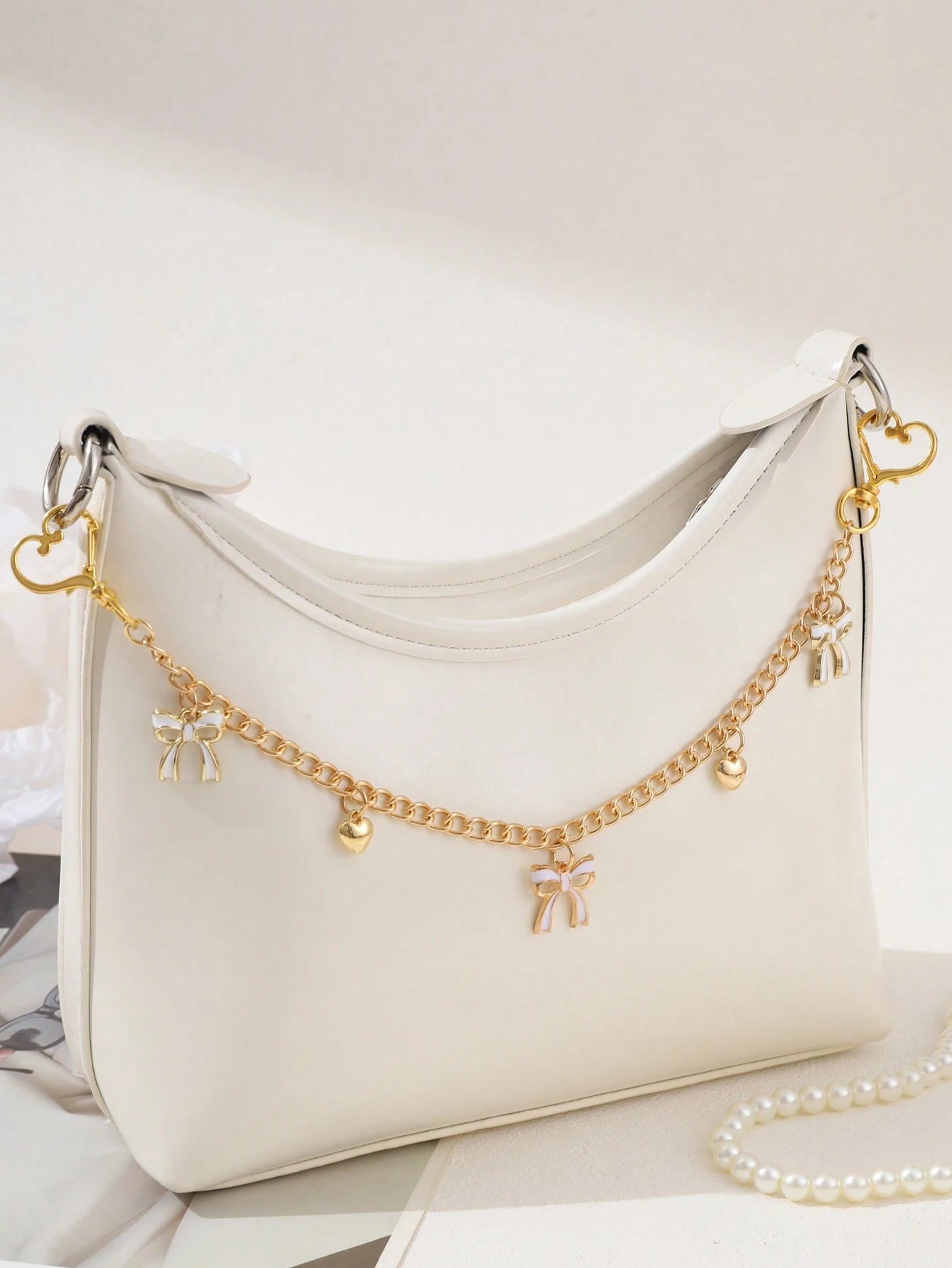 1pc Bow Pattern Handbag Chain Accessory, Gold Bow Pendant Handbag Extension Chain, Decorative And Replaceable Metal Bag Chain, Fashion Pendant, Beach Vacation Style, Bow Y2K Kawaii Chinese Keychain