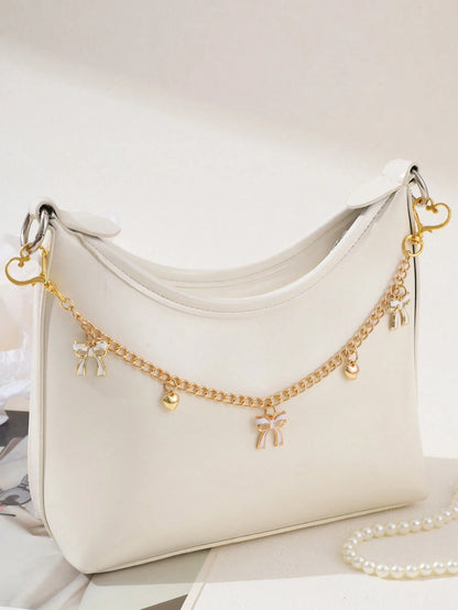 1pc Bow Pattern Handbag Chain Accessory, Gold Bow Pendant Handbag Extension Chain, Decorative And Replaceable Metal Bag Chain, Fashion Pendant, Beach Vacation Style, Bow Y2K Kawaii Chinese Keychain