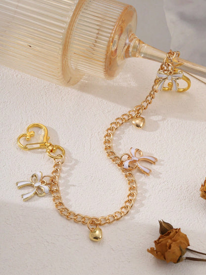 1pc Bow Pattern Handbag Chain Accessory, Gold Bow Pendant Handbag Extension Chain, Decorative And Replaceable Metal Bag Chain, Fashion Pendant, Beach Vacation Style, Bow Y2K Kawaii Chinese Keychain
