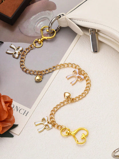 1pc Bow Pattern Handbag Chain Accessory, Gold Bow Pendant Handbag Extension Chain, Decorative And Replaceable Metal Bag Chain, Fashion Pendant, Beach Vacation Style, Bow Y2K Kawaii Chinese Keychain