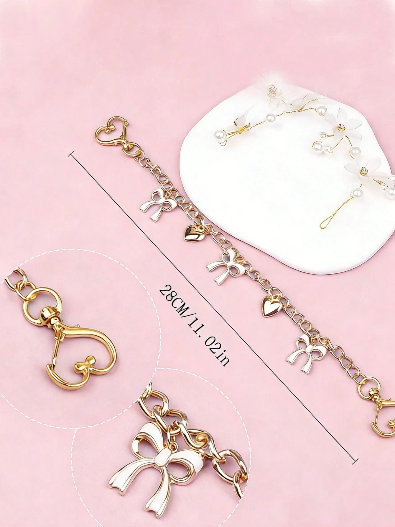 1pc Bow Pattern Handbag Chain Accessory, Gold Bow Pendant Handbag Extension Chain, Decorative And Replaceable Metal Bag Chain, Fashion Pendant, Beach Vacation Style, Bow Y2K Kawaii Chinese Keychain