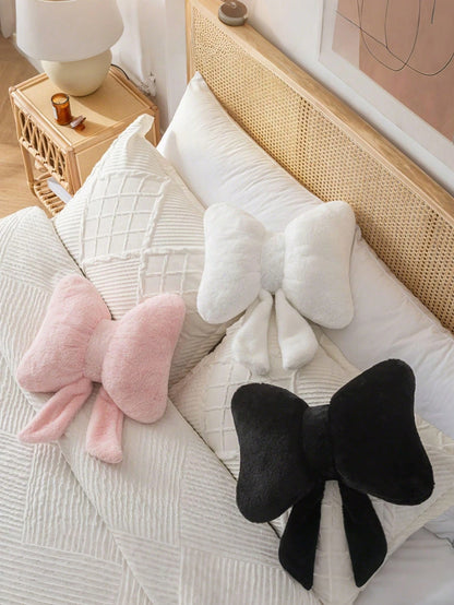 1pc Bowknot Decorative Cute Throw Pillow, Soft Plush Cushion For Bed Sofa Home Decor, Suitable For Sofa Bedroom Living Room, Indoor Decoration, Pillowcase, Wedding, Bedroom Decor, Valentine's Day, Tha