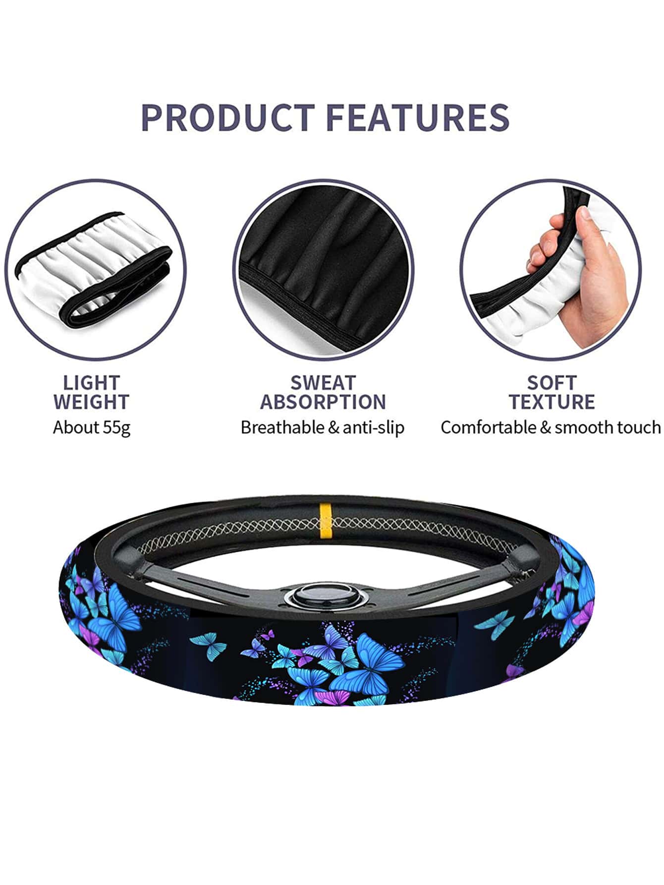 1pc Butterfly Pattern Car Steering Wheel Cover
