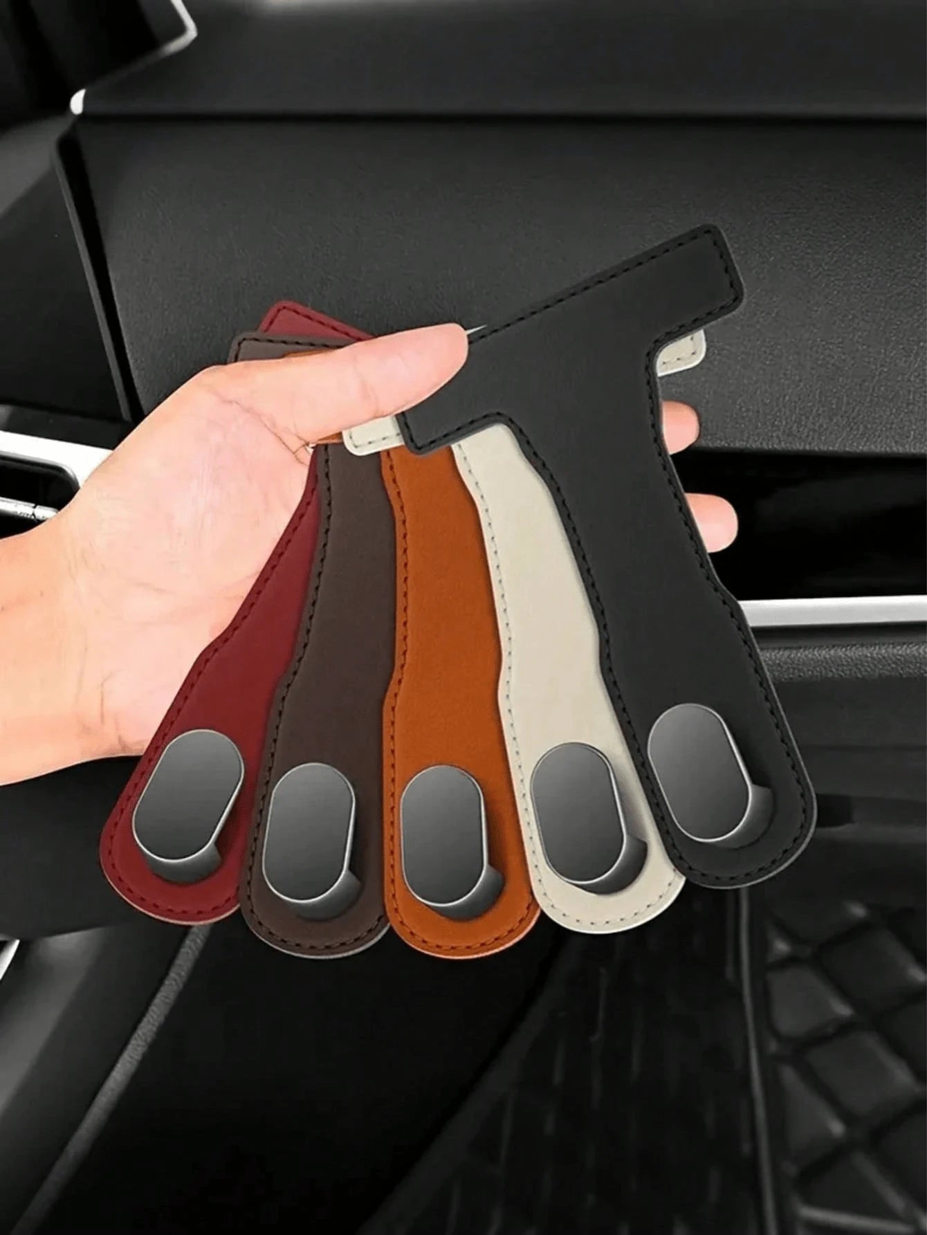 1pc Car Passenger Seat Glove Box Hook- High Strength PU Leather Storage Bag With Adjustable Strap And Safety Buckle, Hidden Adhesive Installation, Universal Fit For Sedan, SUV And Truck- Convenient