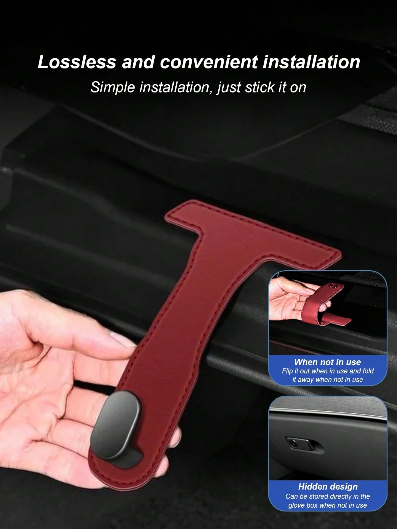 1pc Car Passenger Seat Glove Box Hook- High Strength PU Leather Storage Bag With Adjustable Strap And Safety Buckle, Hidden Adhesive Installation, Universal Fit For Sedan, SUV And Truck- Convenient