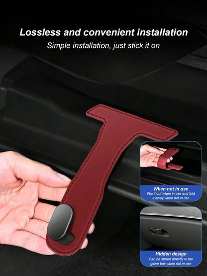 1pc Car Passenger Seat Glove Box Hook- High Strength PU Leather Storage Bag With Adjustable Strap And Safety Buckle, Hidden Adhesive Installation, Universal Fit For Sedan, SUV And Truck- Convenient