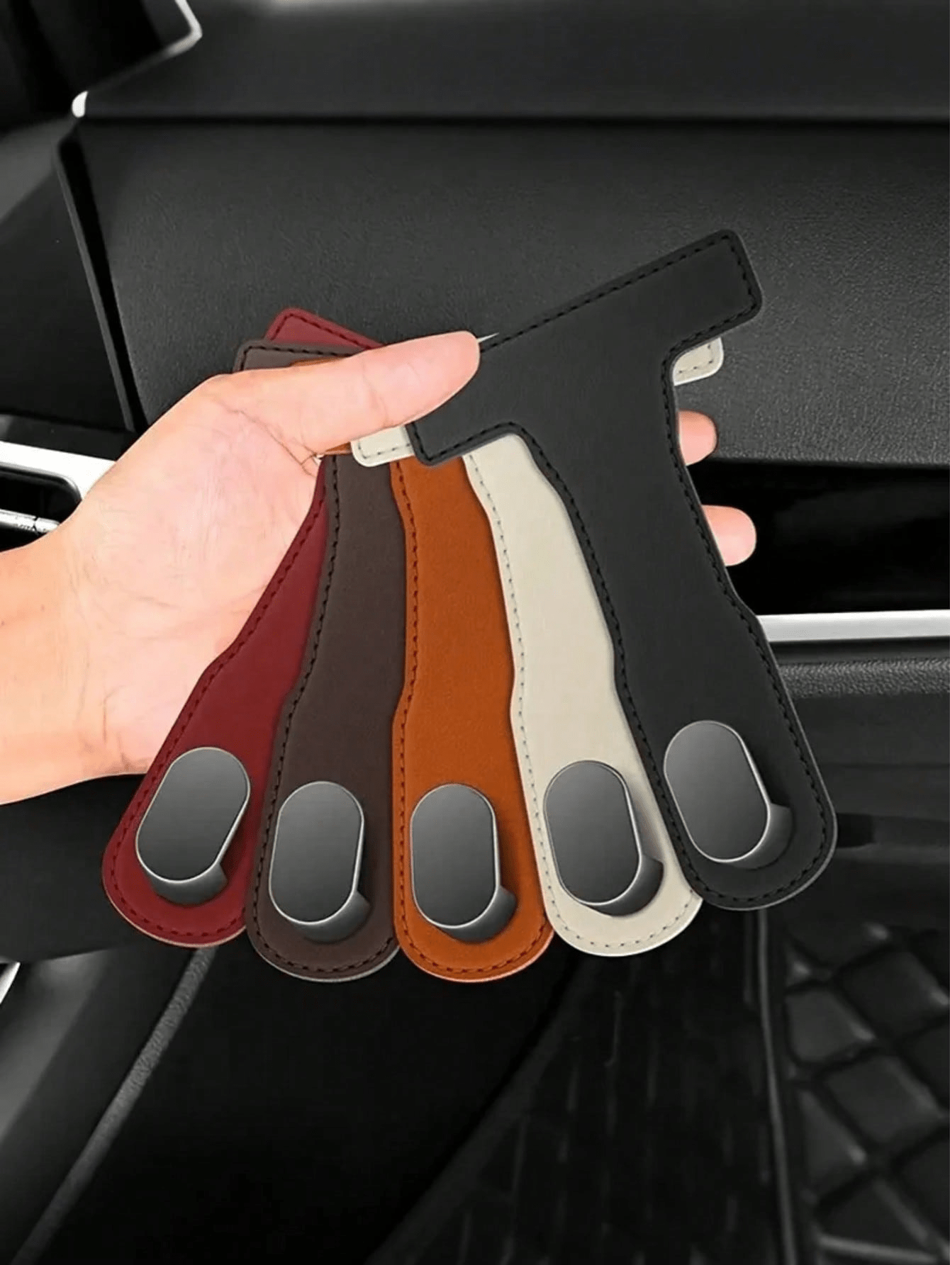1pc Car Passenger Seat Glove Box Hook- High Strength PU Leather Storage Bag With Adjustable Strap And Safety Buckle, Hidden Adhesive Installation, Universal Fit For Sedan, SUV And Truck- Convenient